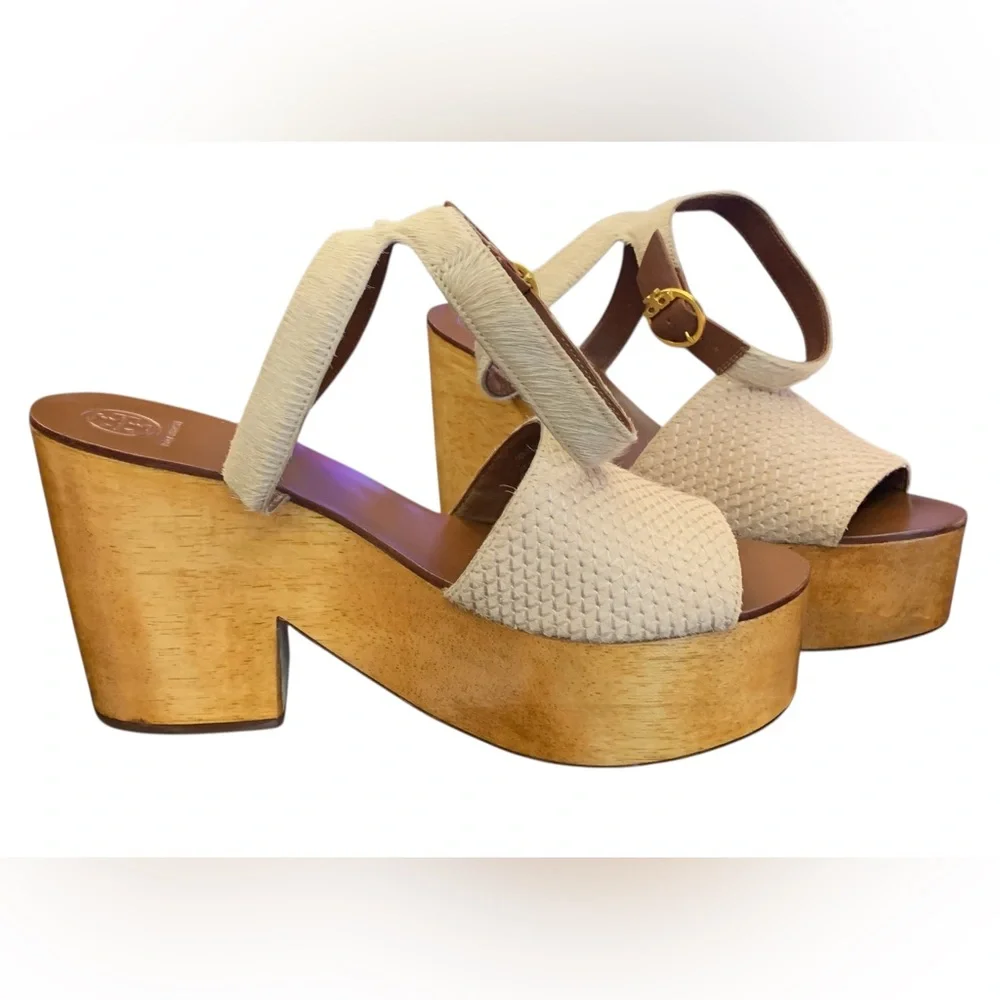 Tory Burch Beige and Brown Platform Sandals